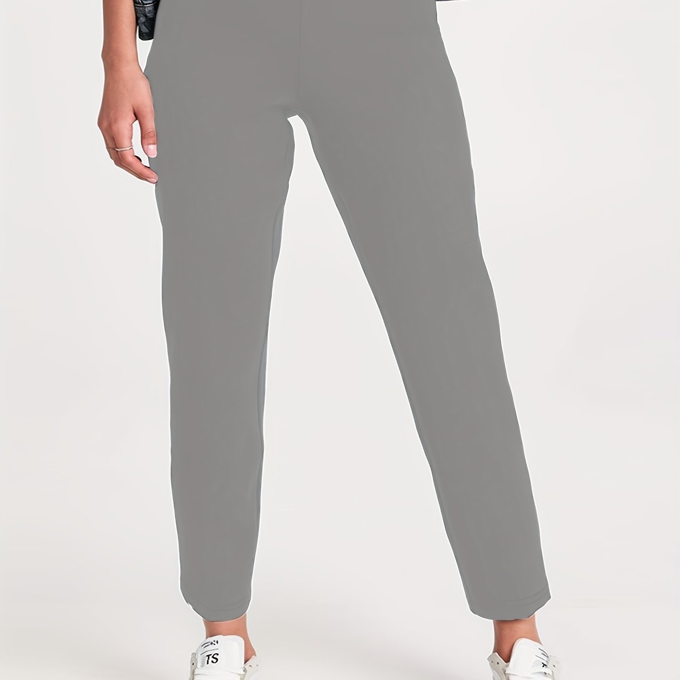 Pantalones rectos de talla grande para mujer, de poliéster y mezcla, casuales, de color sólido