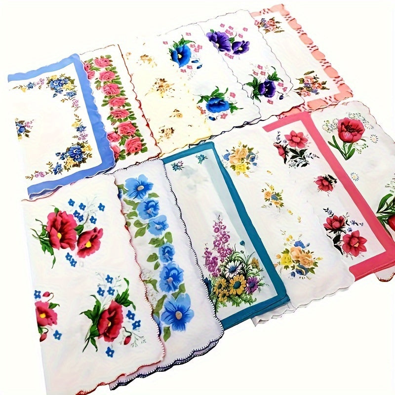 Set of 10 Floral Handkerchiefs for Men Small Pocket Square Gift