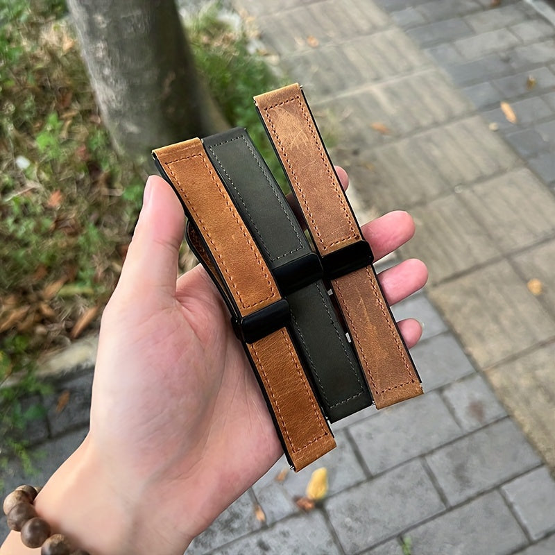 Faux Leather Watch Strap with Foldable Clasp for Galaxy, Huawei, Amazfit Smartwatches