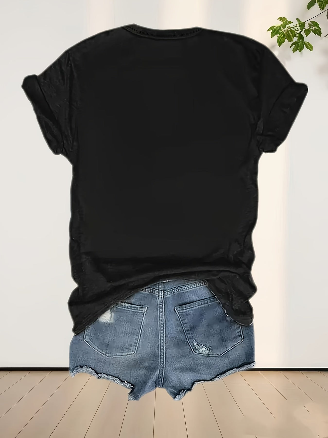 Plus Size Women’s Black Short Sleeve T-Shirt with Pink Panther Print