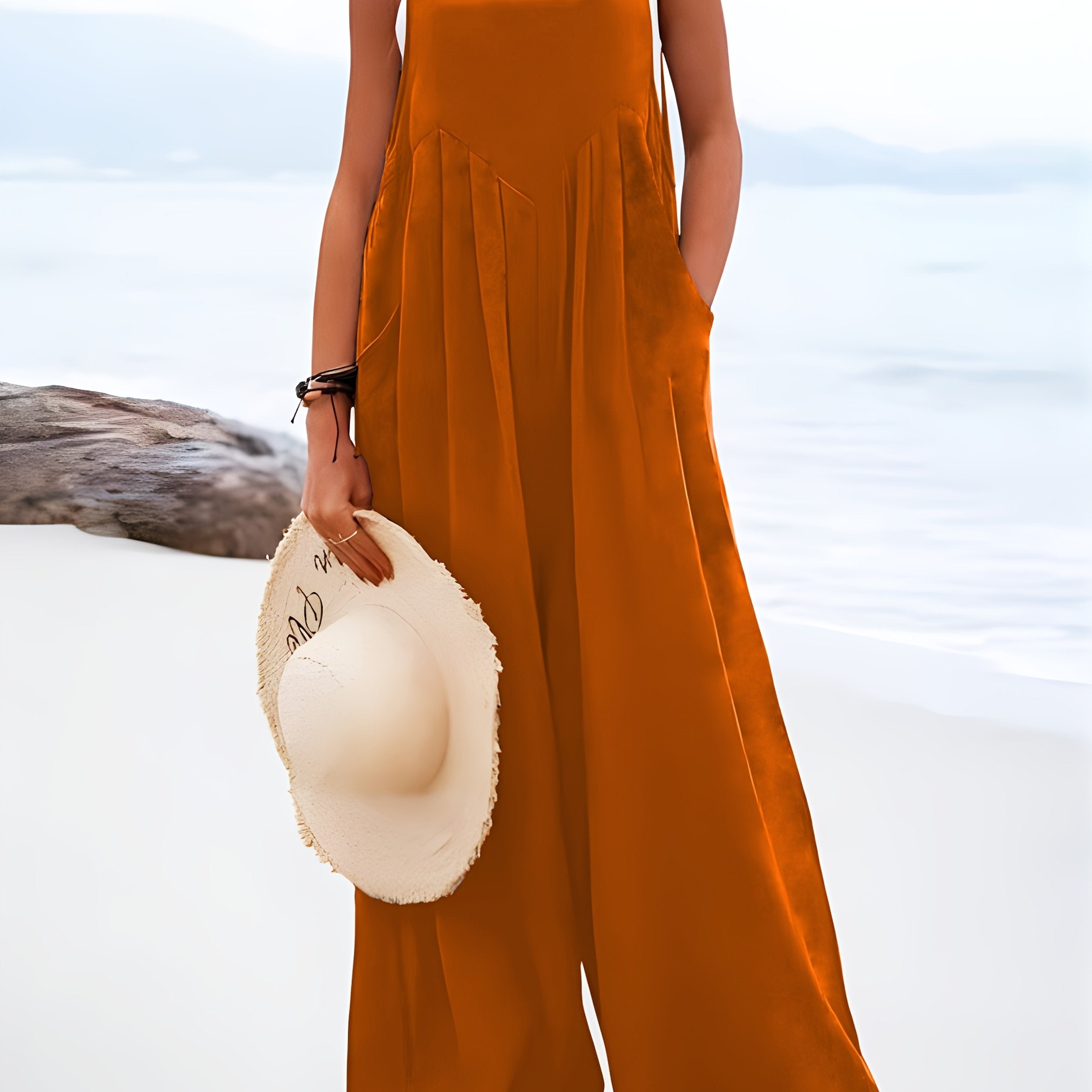 Mono sin mangas de talla grande con tirantes de botones, estilo vacaciones