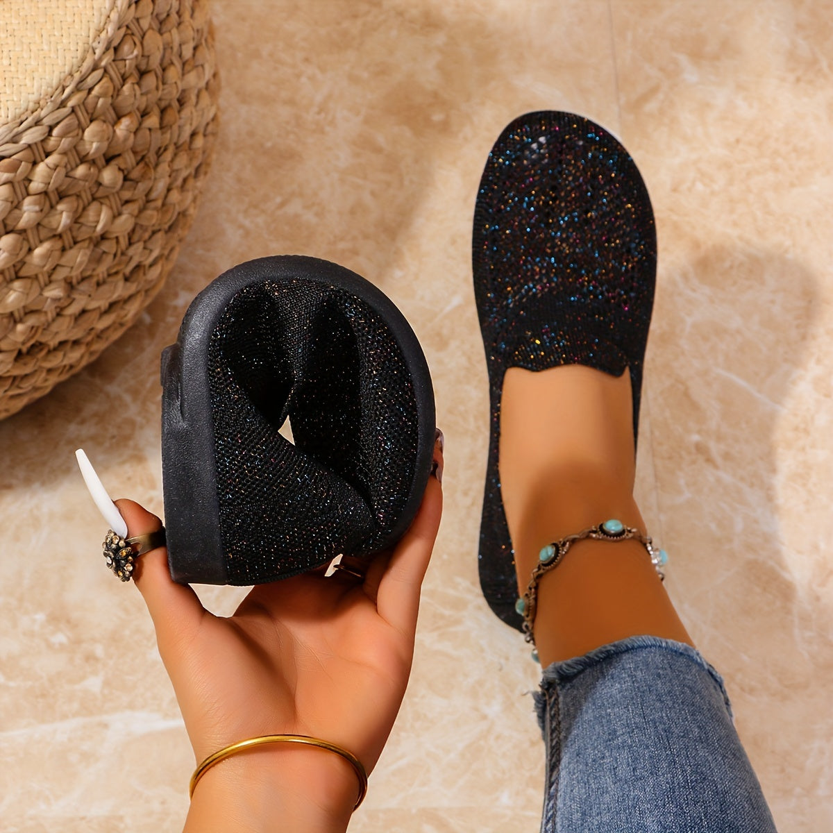 Women's Lightweight Slip-On Flats Breathable Knit Upper Casual Summer Wear