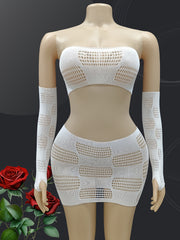 Plus Size Mesh Cutout Skirt Set With Sheer Camisole and Sleeve Cover