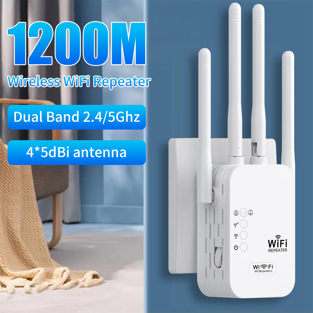 Wi-Fi Signal Booster with Ethernet Port Extends Coverage Up to 11000 Sq Ft Supports 35+ Devices Easy One-Click Setup