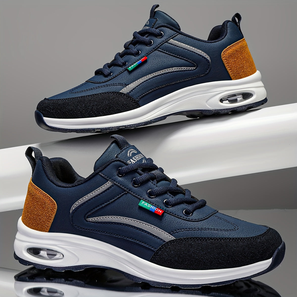 Men's Two-Tone Running Shoes with Air Cushion and Rubber Sole