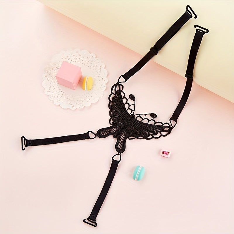 Women's Lingerie Butterfly Lace Shoulder Straps Adjustable Non-Slip Hollow Out Black White Pink