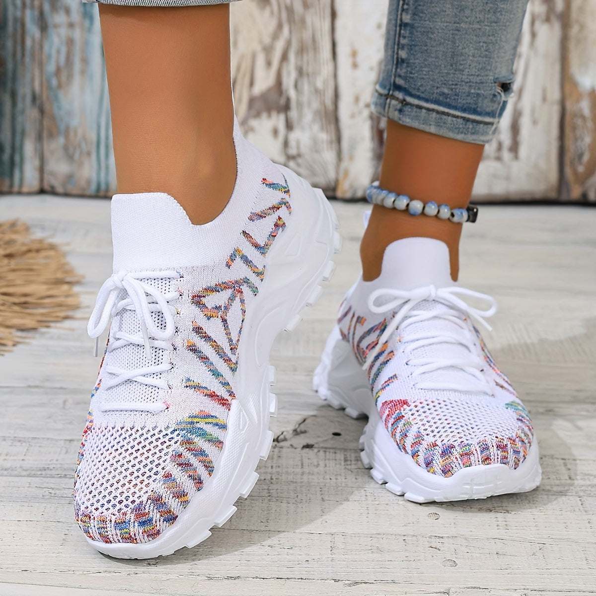 Women's Mesh Floral Running Shoes Breathable Lightweight Sneakers for Summer Casual
