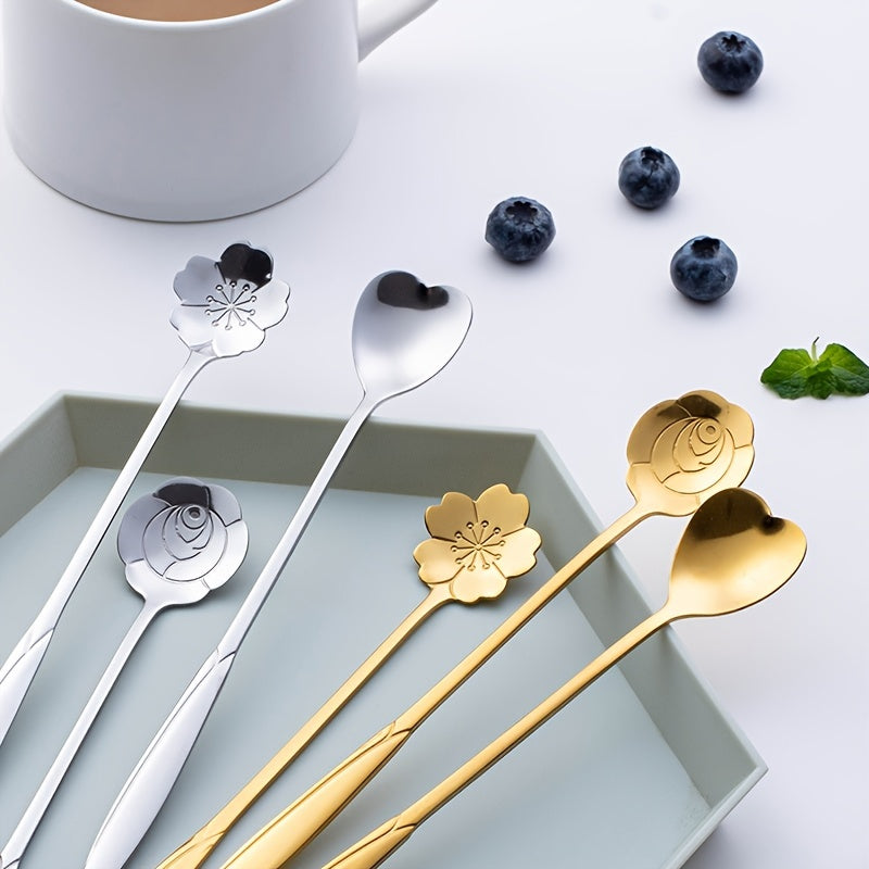 Stainless Steel Cherry Blossom Coffee and Dessert Spoons Set