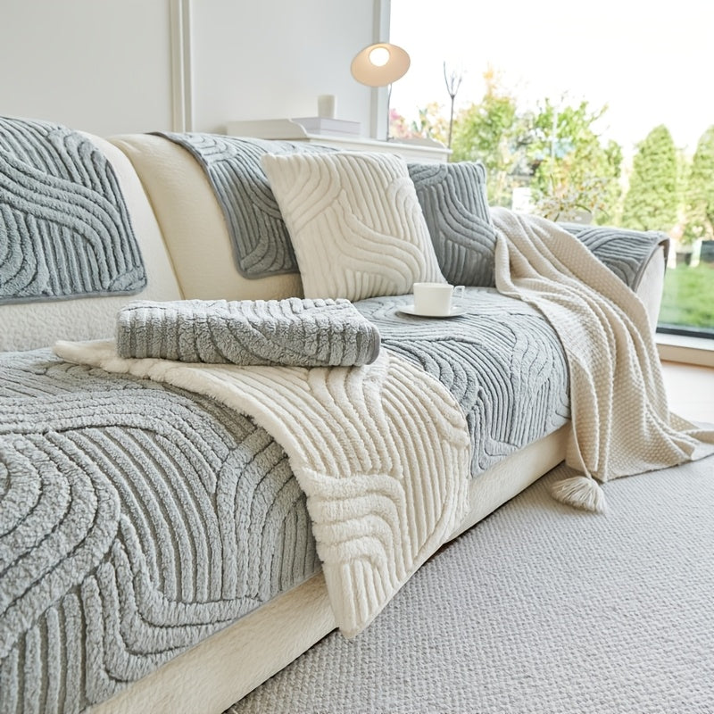 Klassik Stripe Divan qopqog'i, sirpanmaydigan, itga do'st polyester himoya, kreslo, divan, 3-4 o'rinli bo'lakli bo'lak