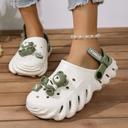 Women's Thick-Soled Clogs with Bear Decor, Hollow-Out Design, Breathable Summer Shoes