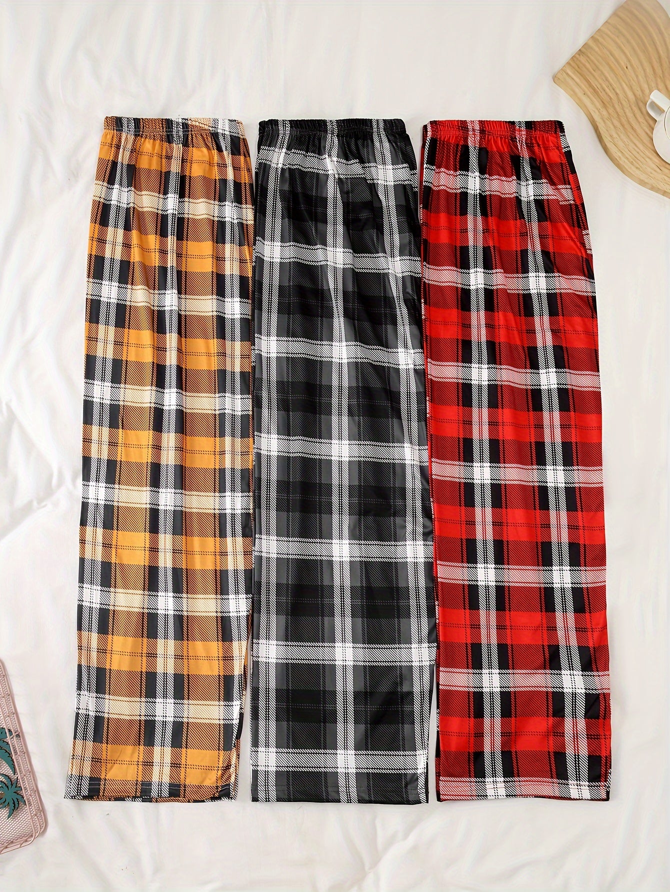 Women's Plus Size Plaid Lounge Pants Elastic Waist Home Wear Trousers