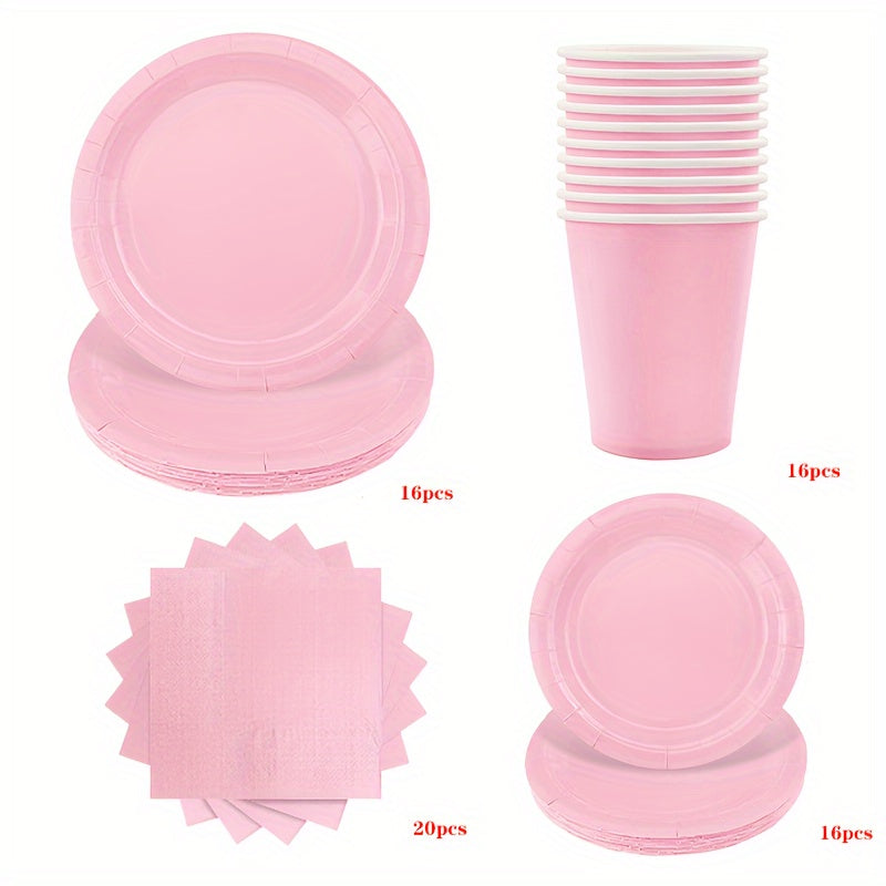 68 Light Pink Paper Party Supplies Set Plates Cups Napkins for Birthdays Weddings