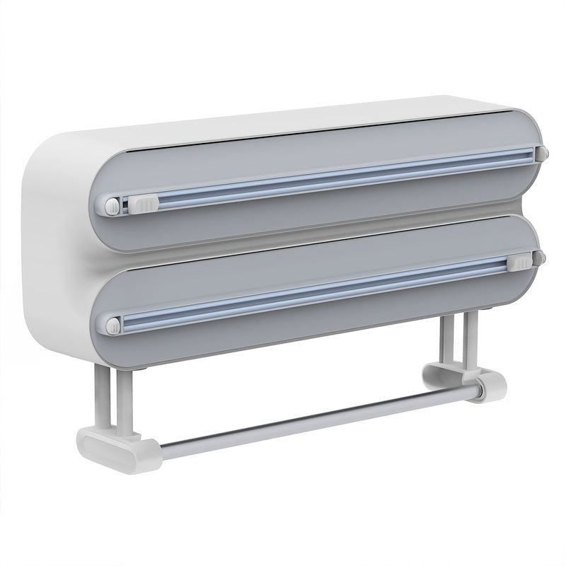 Kitchen Gadget Refillable Plastic Wrap Dispenser with Cutter and Food-Safe Tin Foil Cutting Tool