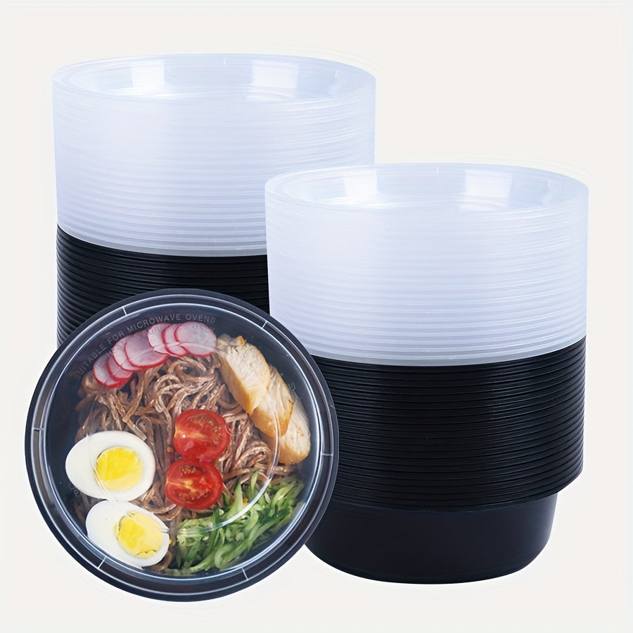 30-50 Black Plastic Food Storage Bowls with Lids, Leakproof, Microwave Safe