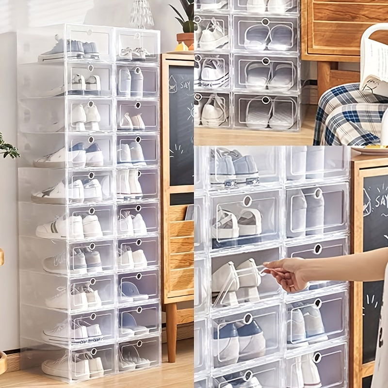 Juego de 12 cajas organizadoras de zapatos de plástico, impermeables y plegables para zapatos y cosméticos