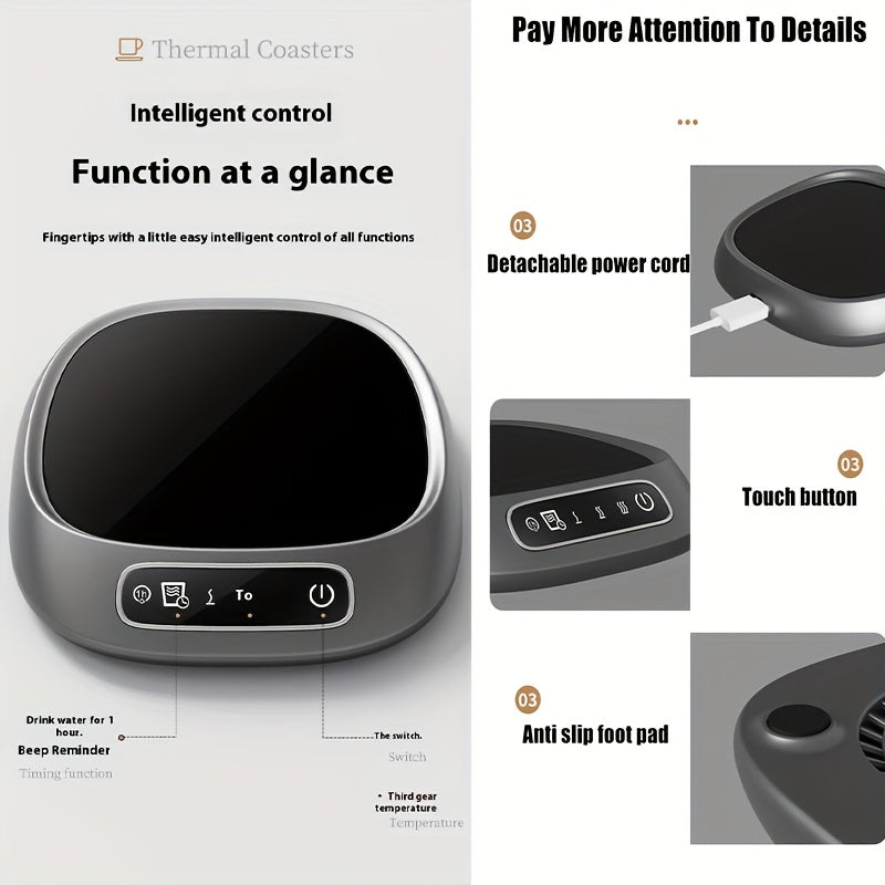 Thermal Coaster ABS Material Drink Warmer 3-Speed Adjustable Temperature