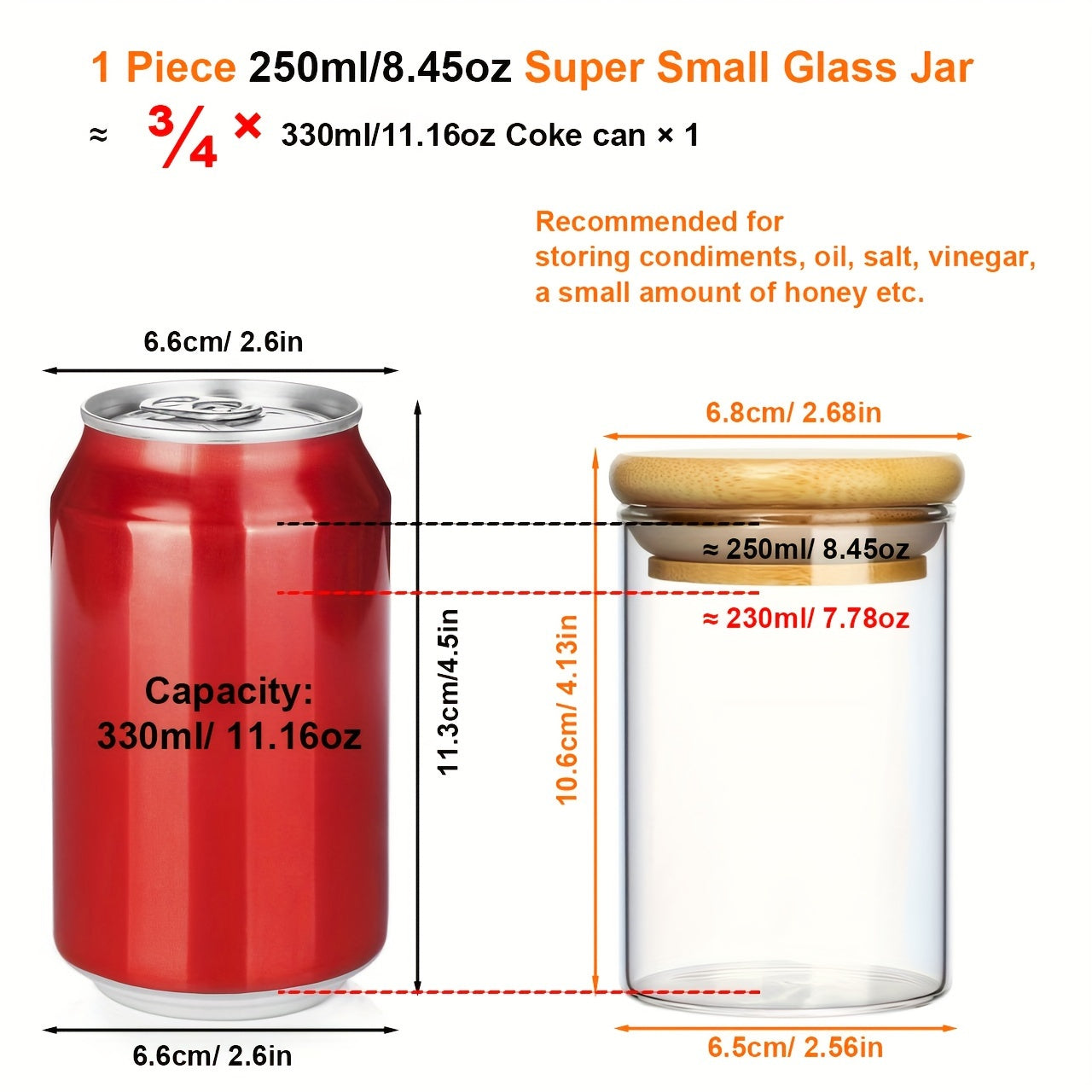 Mini Food Storage Container 5oz Glass Jar with Bamboo Lid for Herbs Sugar Salt Coffee