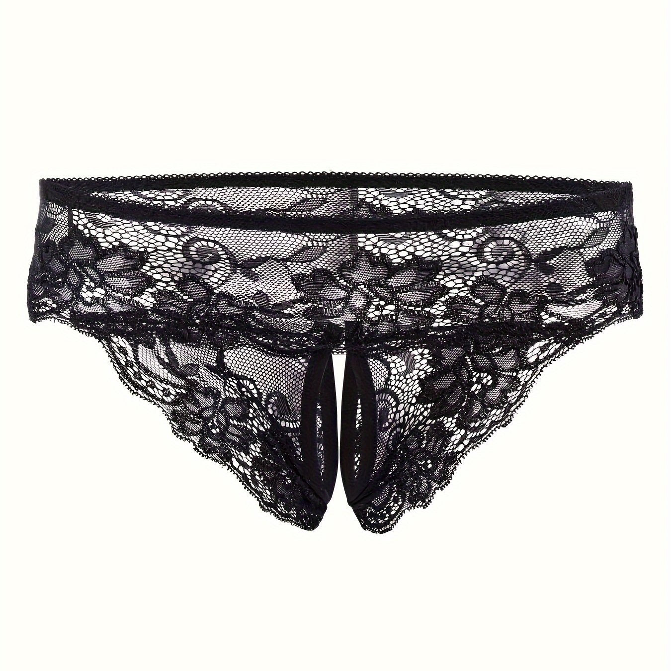 Women's Lace Trim Triangle Lingerie and Mesh Open Crotch Panties