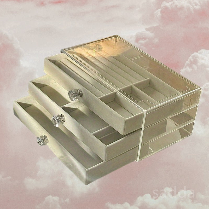 Acrylic Jewelry Storage Box with 3 Drawers and Crystal Knobs for Earrings Rings Necklaces and Bracelets