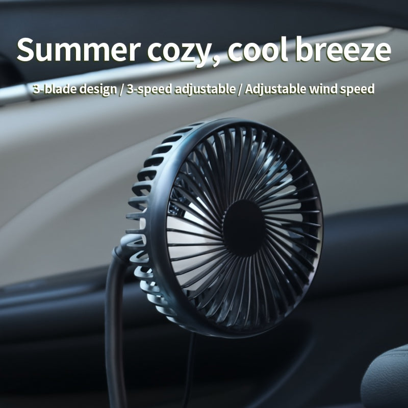 Car Fan with Cup Holder, USB Powered, Multi-Angle Rotation, Compact and Quiet