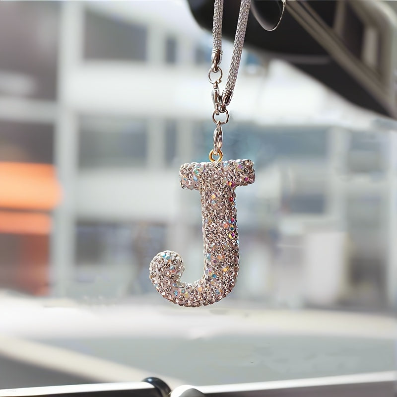 Crystal Bling Alphabet Letter Pendant for Vehicle Mirror with Rhinestones and Metal Material