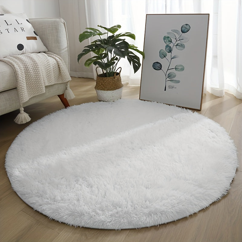 Soft White Round Plush Area Rug for Living Room Bedroom Non-Slip Machine Washable
