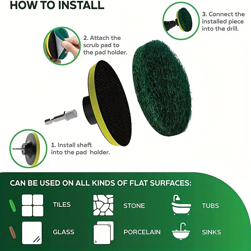 8-Piece Drill Brush Scrubber Set for Tiles Floors Green Red Grits
