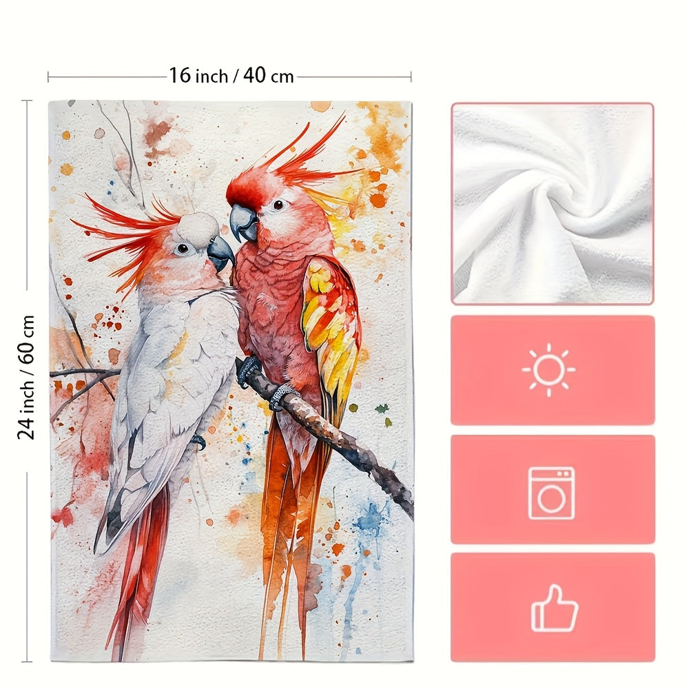 Coastal Style Cockatoo Watercolor Kitchen Towels 2 Pack 40x60cm Absorbent