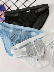 Men's Ice Silky Cool Briefs Set 3 Pack Breathable Semi-Sheer Polyester