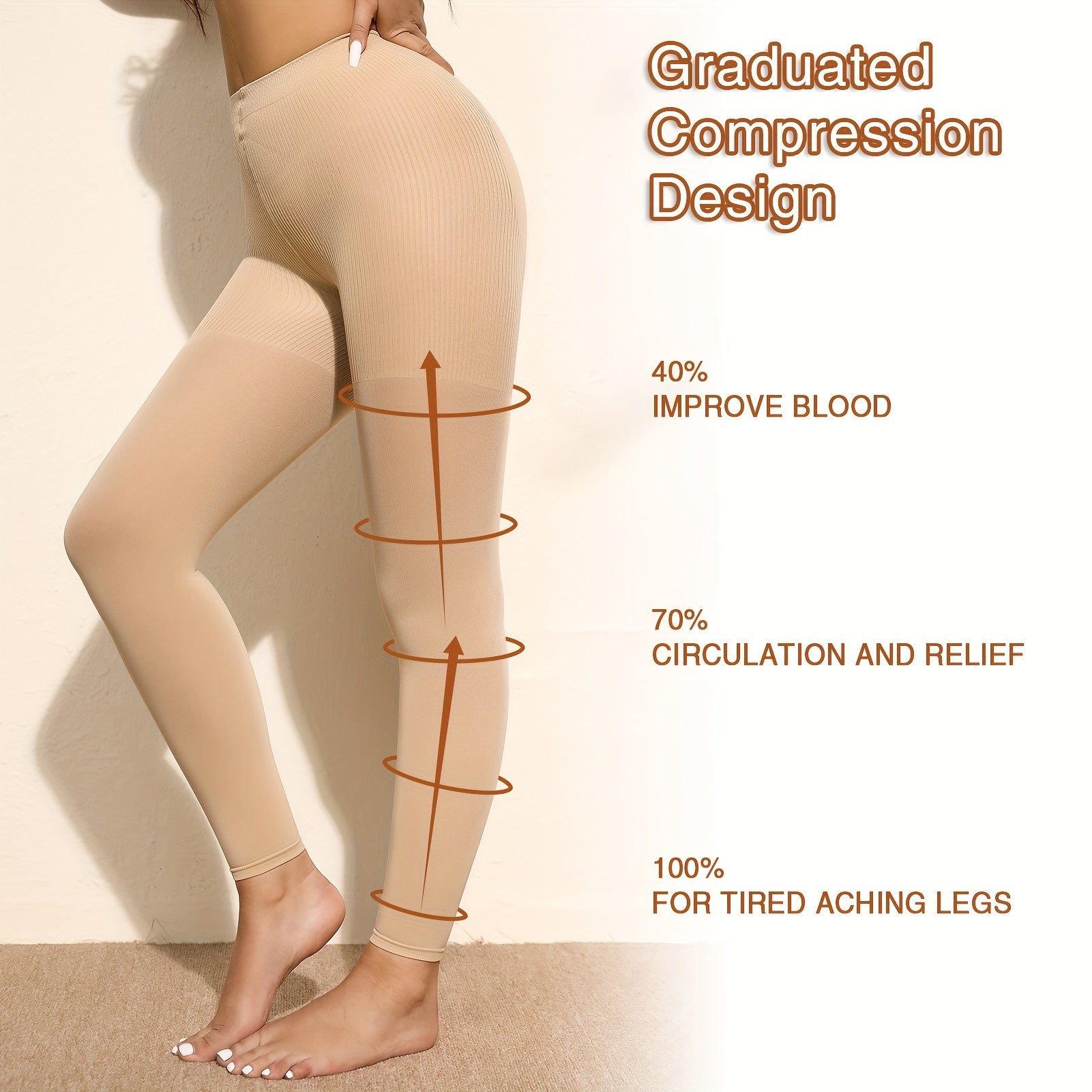 Graduated Compression Tights for Women and Men 15-20 mmHg High Waist Butt Lift Waist Control Nylon Spandex