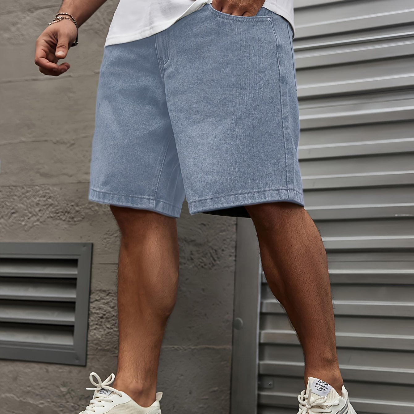 Men's Plus-Size Denim Shorts Casual Solid Cotton Polyester Woven Non-Stretch