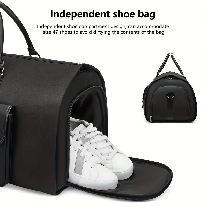 Large Capacity Black Polyester Travel Bag for Business Trips and Overnight Carry-On