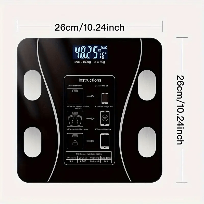 Wireless Body Weight Scale LCD Display Body Monitoring App Sync Temperature Battery Operated