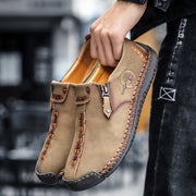 Men's Leather Zipper Loafers Slip-On Casual Shoes for Spring Summer Non-Slip Round Toe