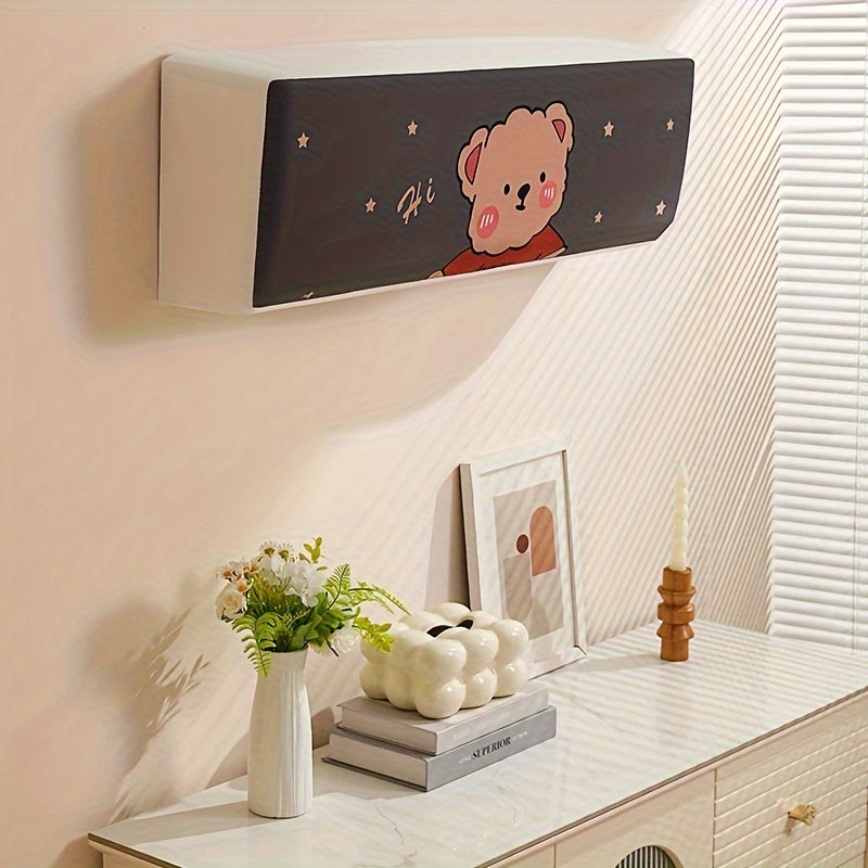 Washable Fabric Dust Cover for Wall-Mounted Air Conditioners with Cartoon Pattern