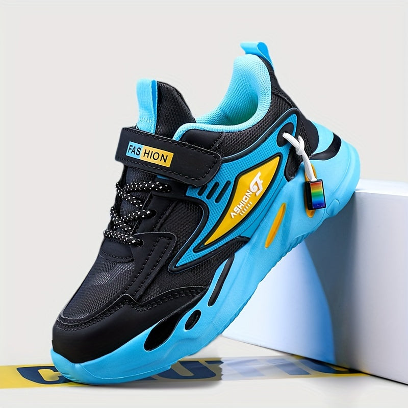 Boys' All-Season Microfiber Synthetic Leather Sneakers with Hook and Loop Fastener and EVA Sole