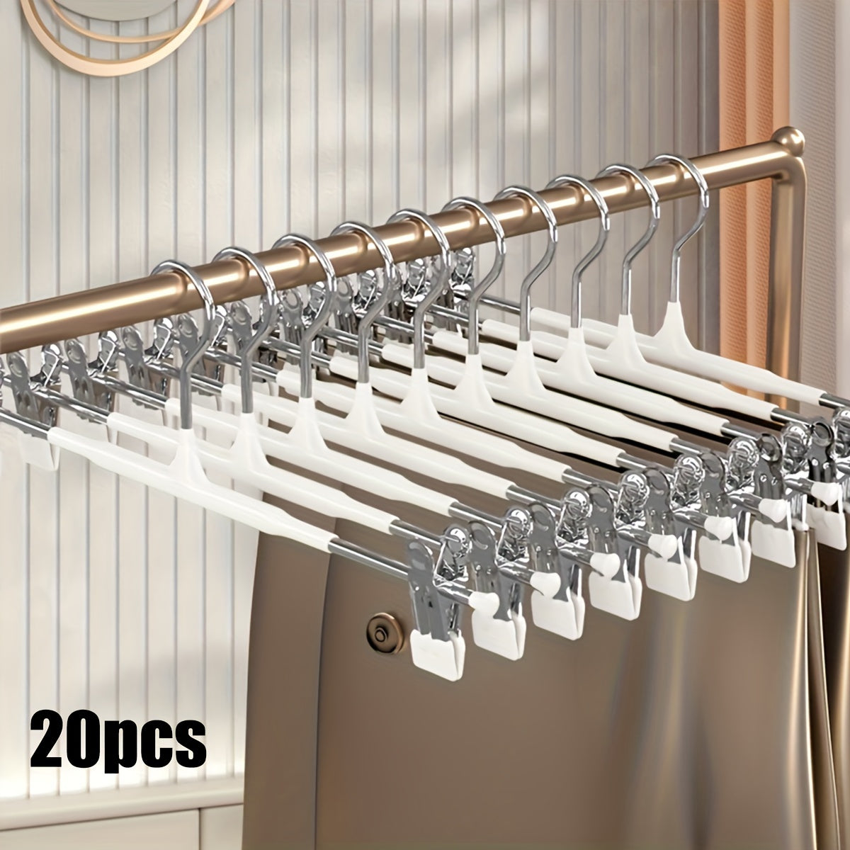 Adjustable Clothes Hanger with Stainless Steel Skirt Clip Drying Rack Pack of 10 or 20
