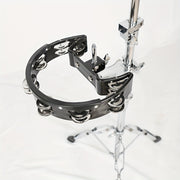 Premium Double Row Jingle Bell Tambourine with Stand Red Black Noise-Reducing Polymer Edge