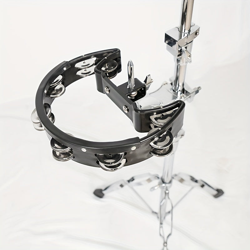 Premium Double Row Jingle Bell Tambourine with Stand Red Black Noise-Reducing Polymer Edge