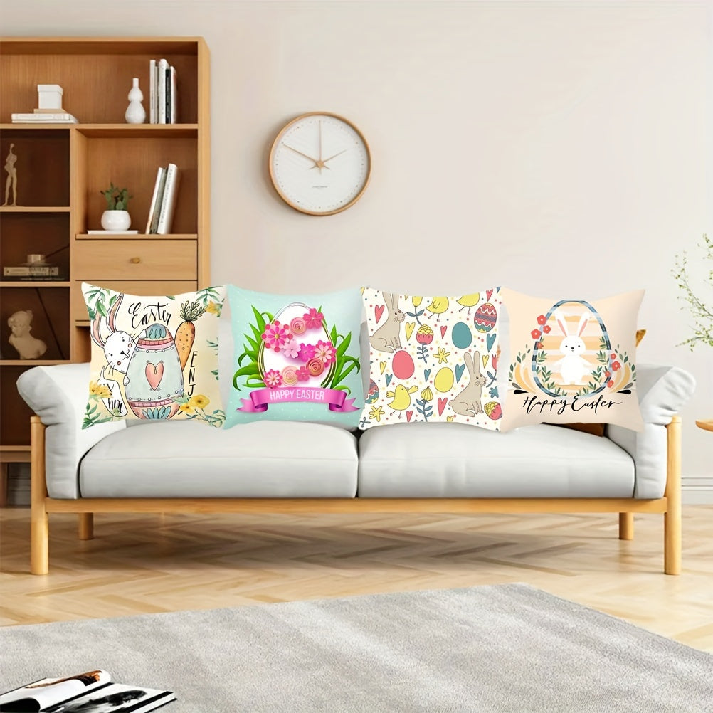 Easter Bunny and Eggs Pillow Cover Square 44cm Stain-Resistant Polyester Hidden Zipper Decor