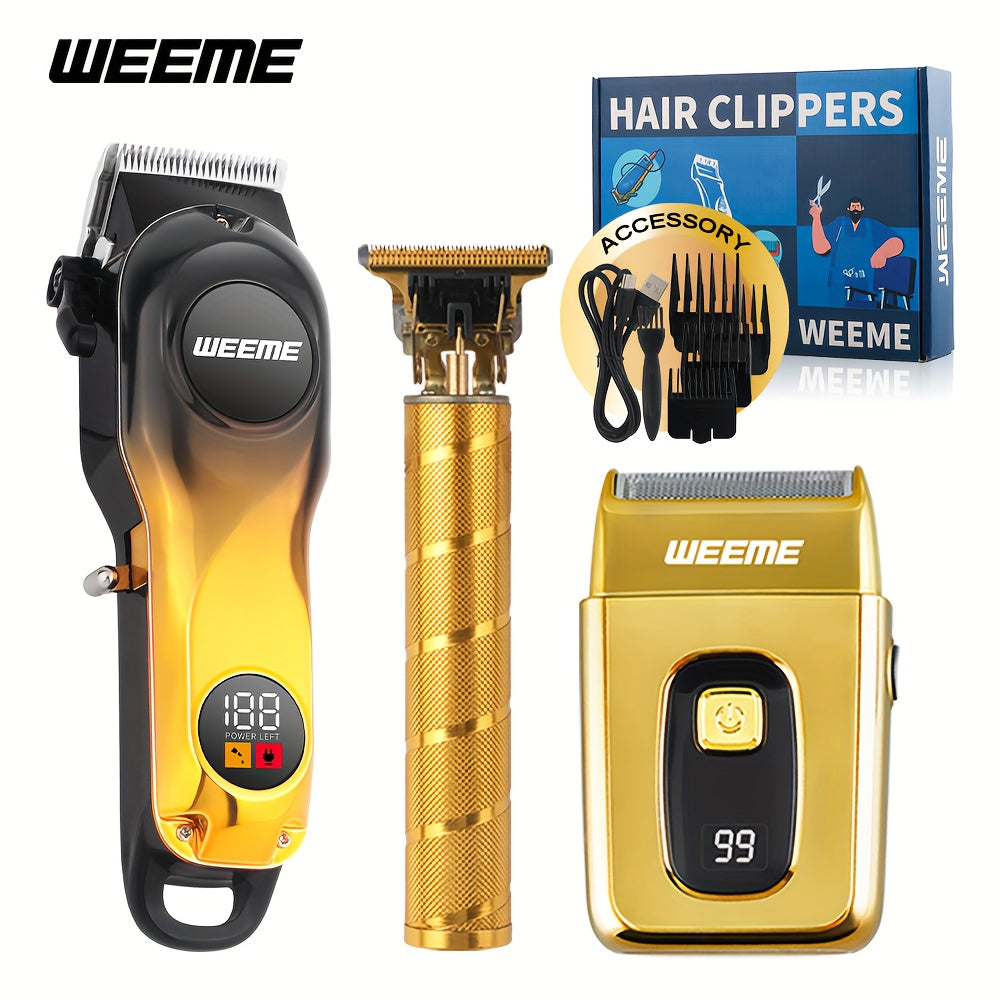 Kit de corte de cabello y afeitado para hombres, cortapelos eléctrico, afeitadora rotatoria, recortadora T-blade, carga USB, pantalla LCD, cuidado personal
