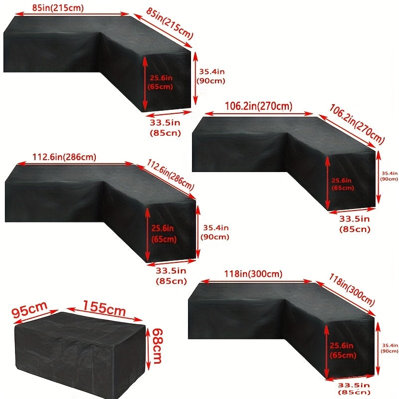 L-Shaped Outdoor Sofa Cover Waterproof Patio Furniture Protector Black Drawstring