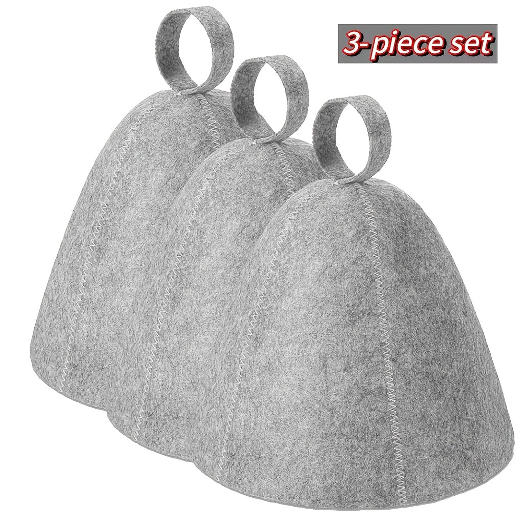 Juego de 3 sombreros de sauna de fieltro gris, accesorios de spa de secado rápido y absorción de humedad