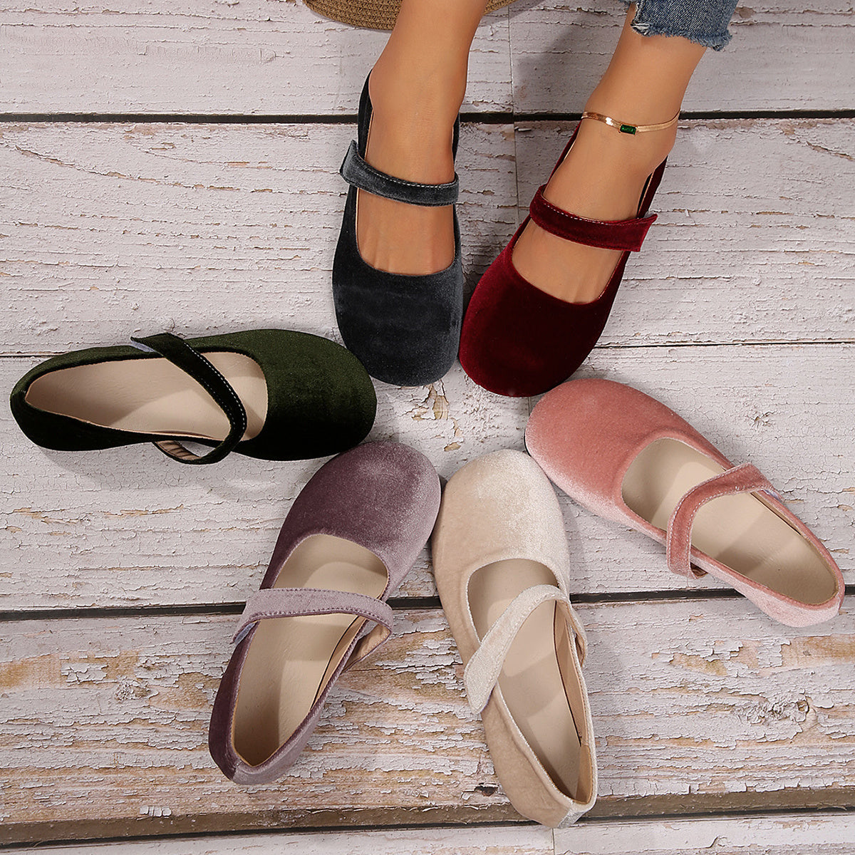 Women Burgundy Mary Jane Flats Leather Comfortable Lightweight