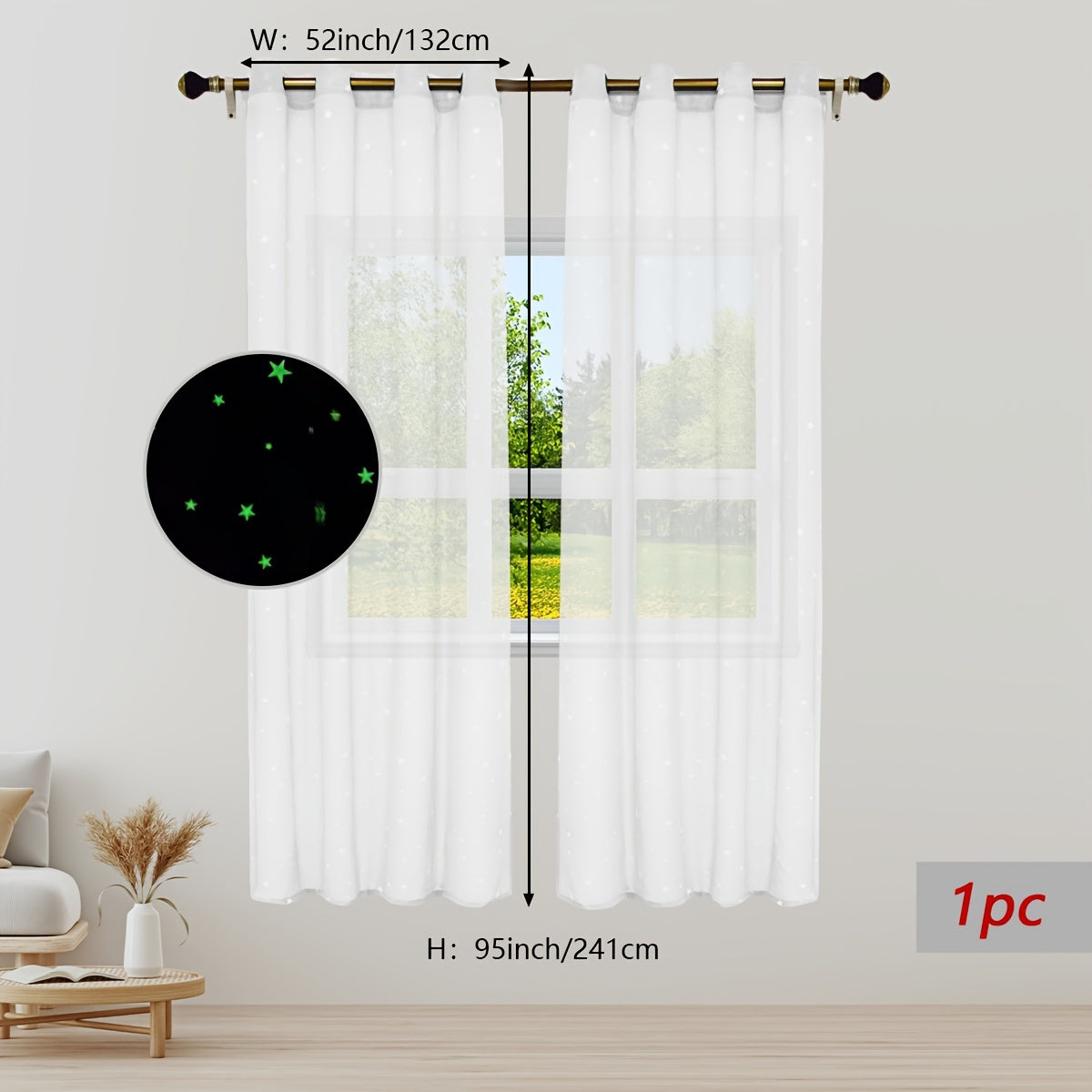 Pastoral Style Curtains with Luminous Star Pattern for Bedroom Living Room Office Kitchen