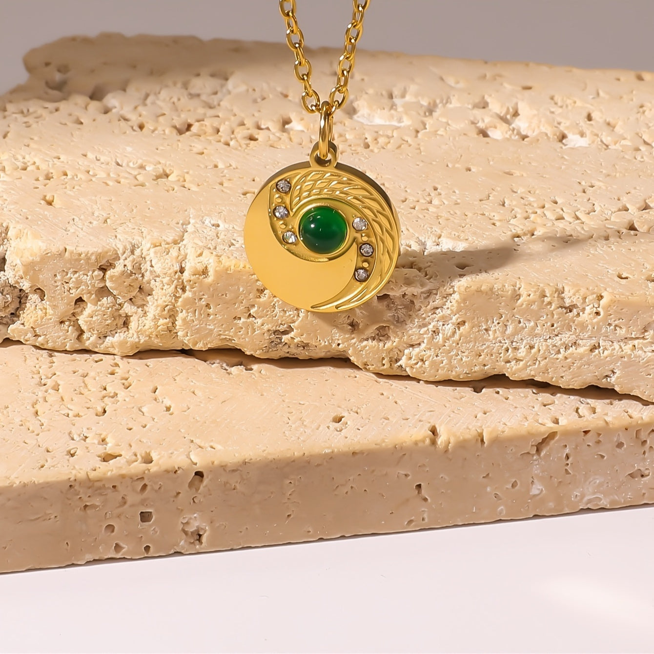 Gold Plated Stainless Steel Pendant Necklace with Synthetic Zirconia for Women