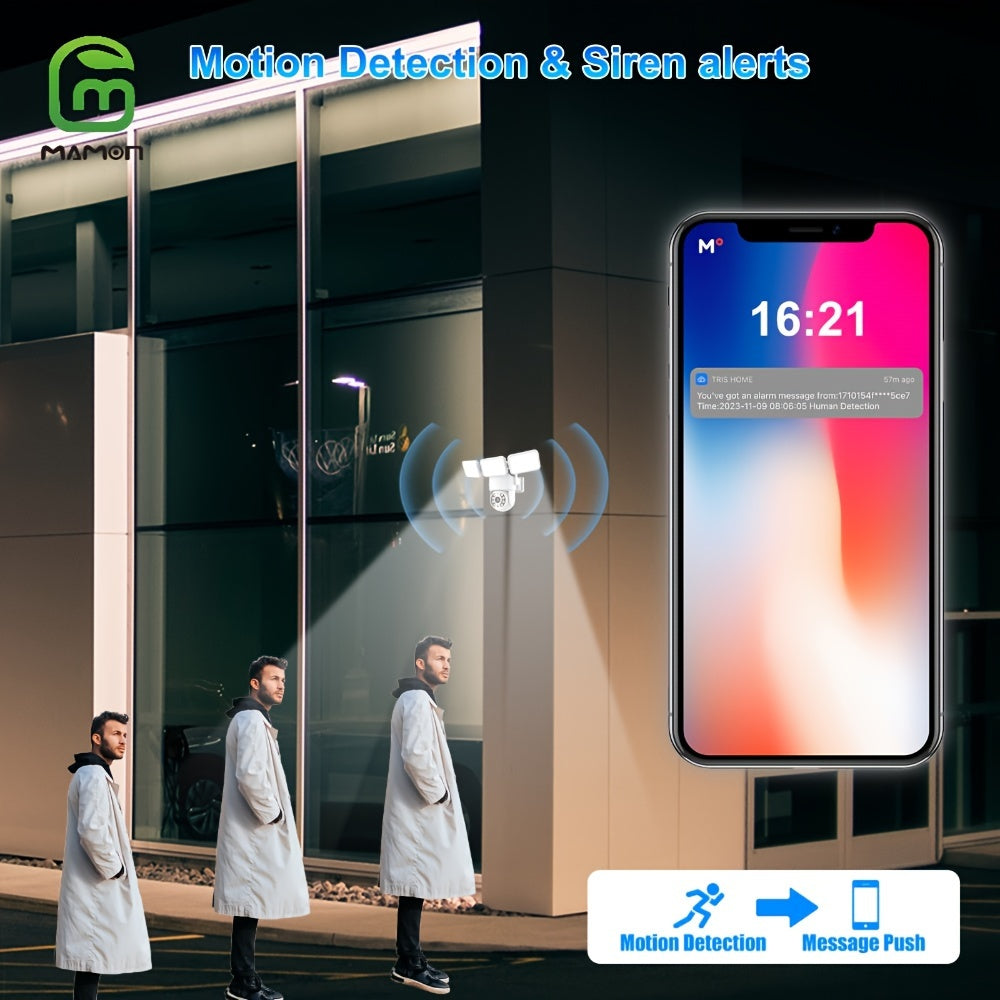 LED Floodlight Security Camera 4MP HD Motion Detection Cloud Local Storage Alexa Compatible