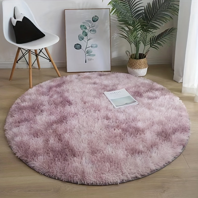 Soft Fluffy Tie-Dye Round Mat 3cm Thick Velvet for Living Room and Bedroom