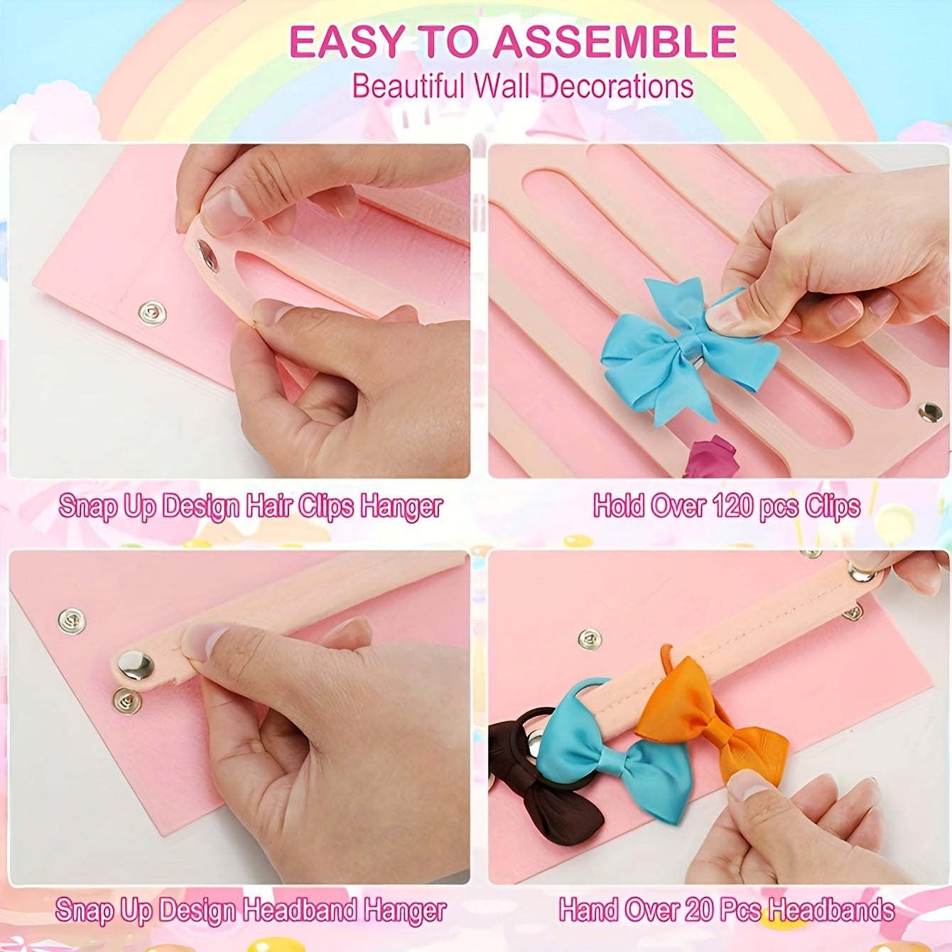 Organizador colgante de diadema de fieltro con lazo, almacenamiento extra grande para accesorios de cabello