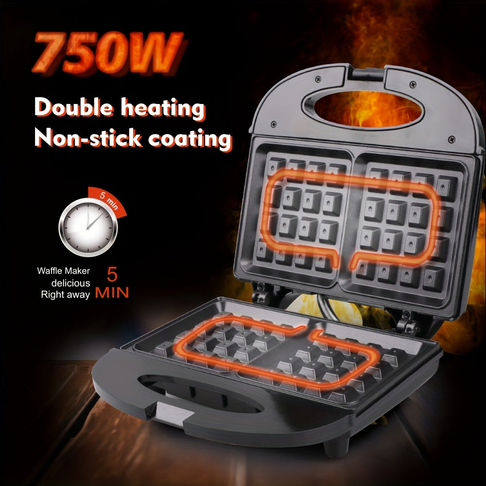 750W Double-Sided Waffle Maker with Adjustable Temperature Control for Homemade Waffles